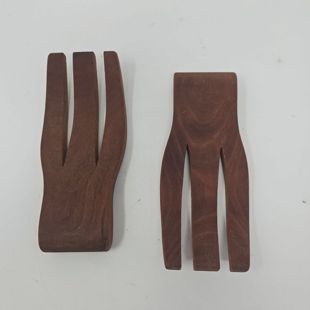 Vintage Handcarved Teak Wood Salad Fork Serving Tongs Danish Modern MCM